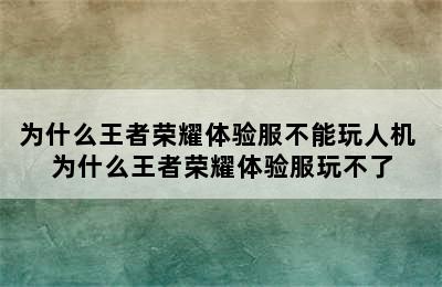 为什么王者荣耀体验服不能玩人机 为什么王者荣耀体验服玩不了